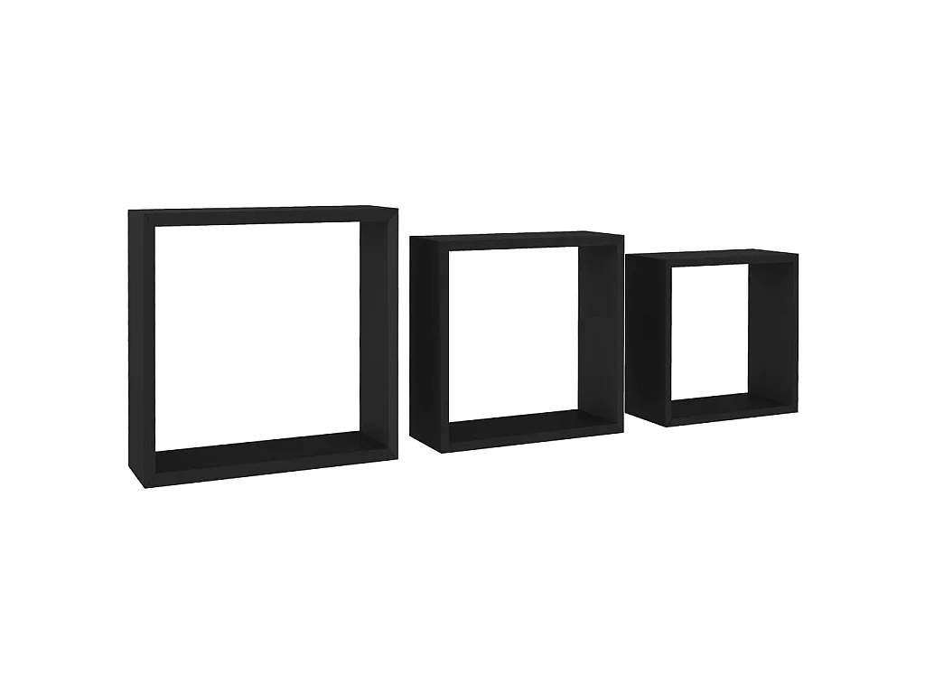 Estantes cubo de pared 3 unidades MDF negro ES31928