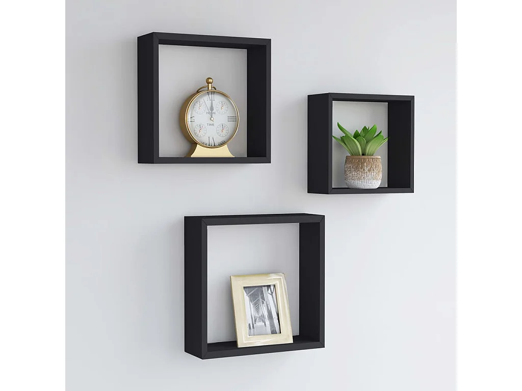 Étagères murales sous forme de cube 3 pcs Noir MDF OFR52561 BonneVie Meuble