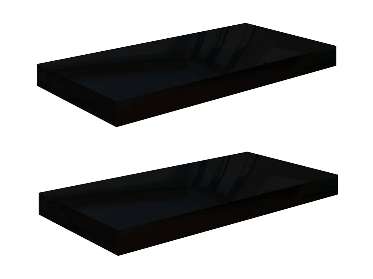 Estante de pared de pared 2 uds MDF negro brillo 50x23x3,8 cm ES25064