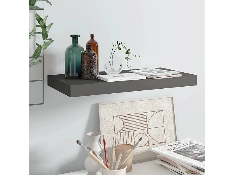 Prateleira de parede suspensa 50x23x3,8 cm MDF cinzento PT440821