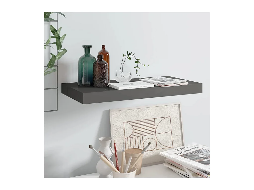 Étagère murale murale Gris brillant 50x23x3,8 cm MDF OFR76126 BonneVie Meuble