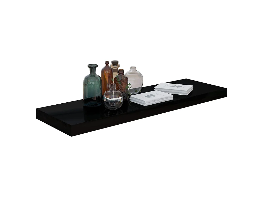 Étagère murale murale 4 pcs Noir brillant 80x23,5x3,8 cm MDF OFR14674 BonneVie Meuble