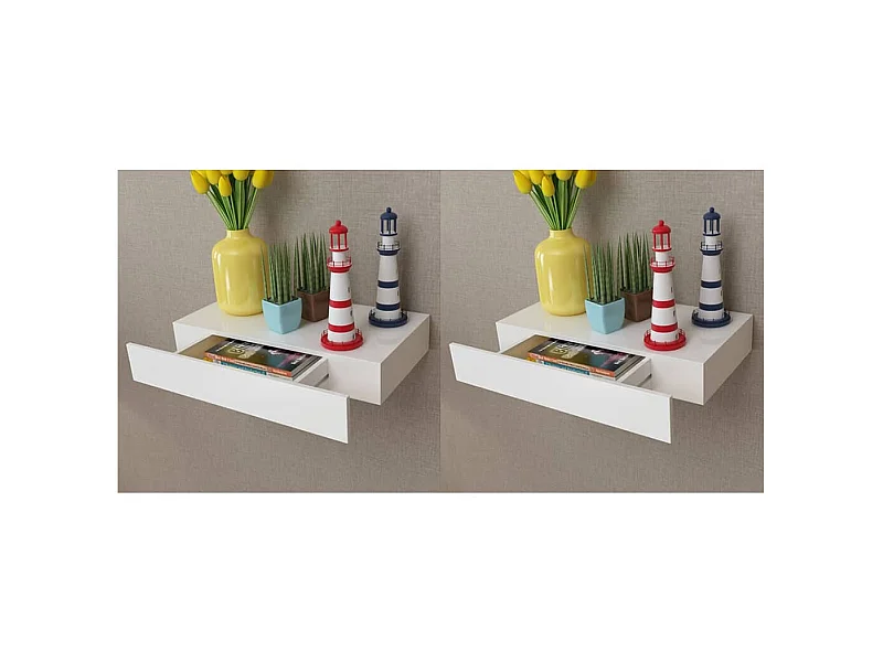 Wandplanken zwevend met lades 2 st 48 cm wit NL707489