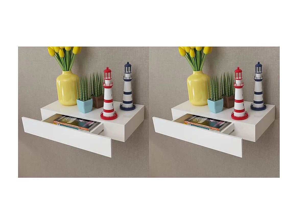 Étagères murales avec tiroirs 2 pcs Blanc 48 cm OFR76551 BonneVie Meuble