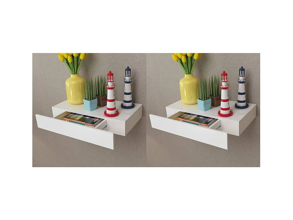 Étagères murales avec tiroirs 2 pcs Blanc 48 cm OFR76551 BonneVie Meuble