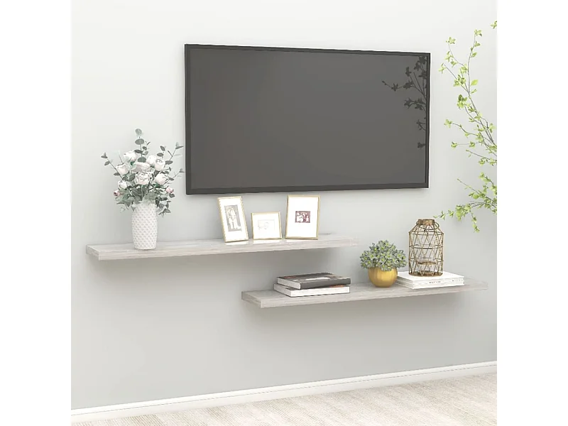 Estante de pared pared 2 uds MDF gris hormigón 120x23,5x3,8 cm ES68171