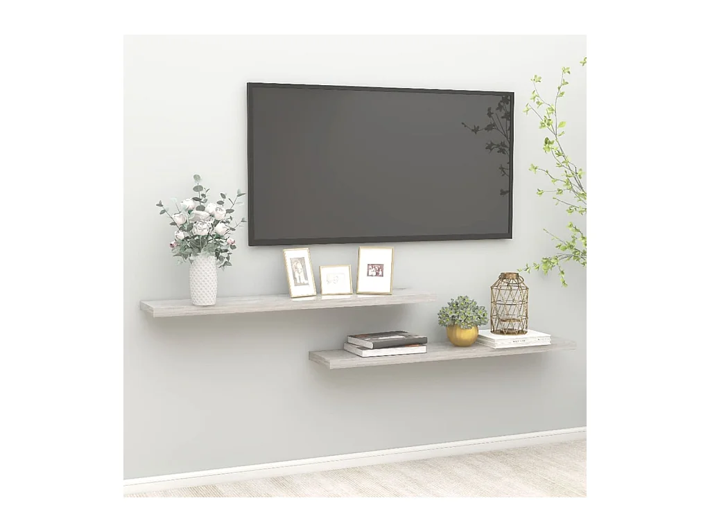 Étagères murales murales 2 pcs gris béton 120x23,5x3,8cm MDF OFR55948 BonneVie Meuble