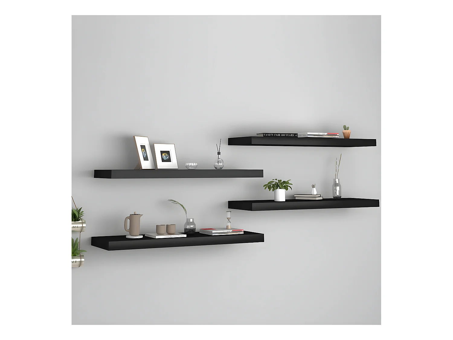 Étagères murales murales 4 pcs noir 80x23,5x3,8 cm MDF OFR45803 BonneVie Meuble