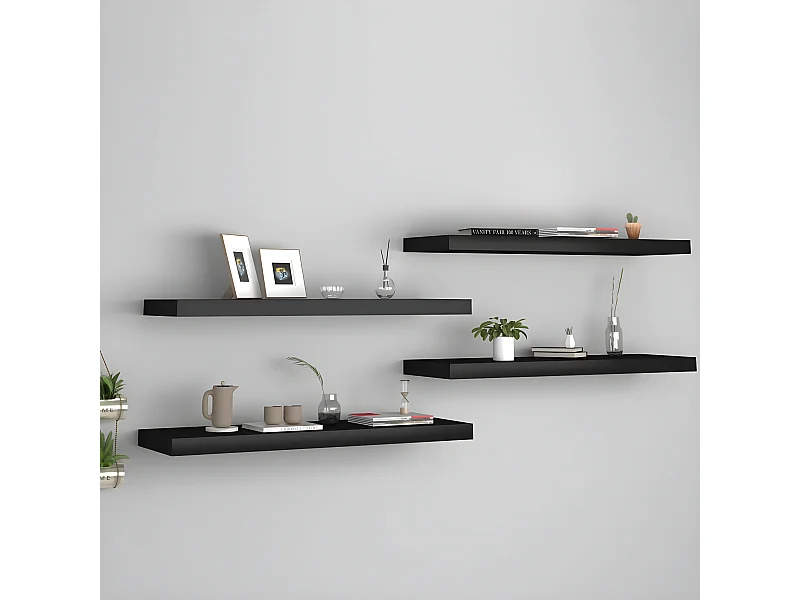 Étagères murales murales 4 pcs noir 80x23,5x3,8 cm MDF OFR45803 BonneVie Meuble