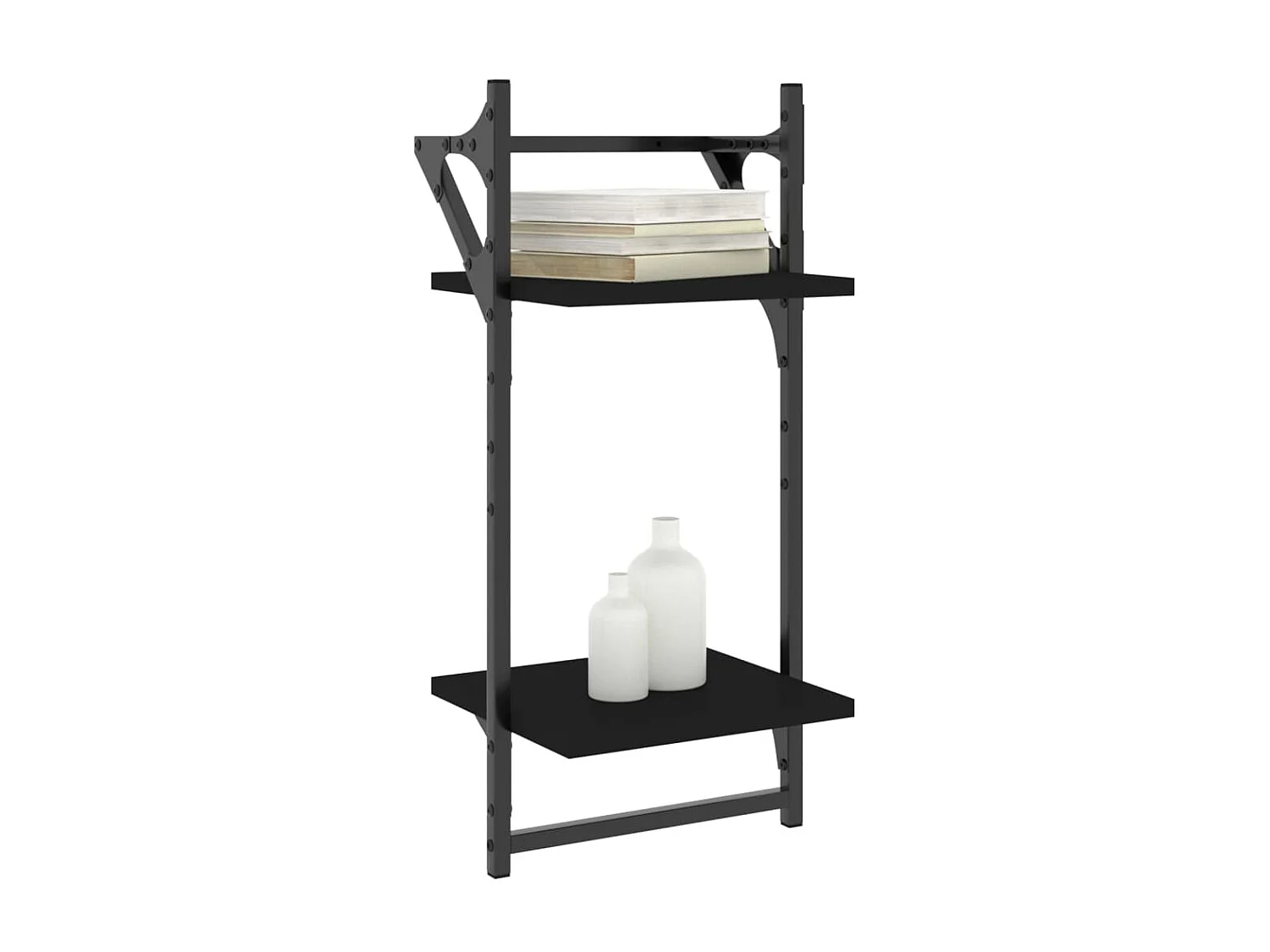 Wandschappen 2-laags met stangen 2 st 30x25x65 cm zwart NL729853