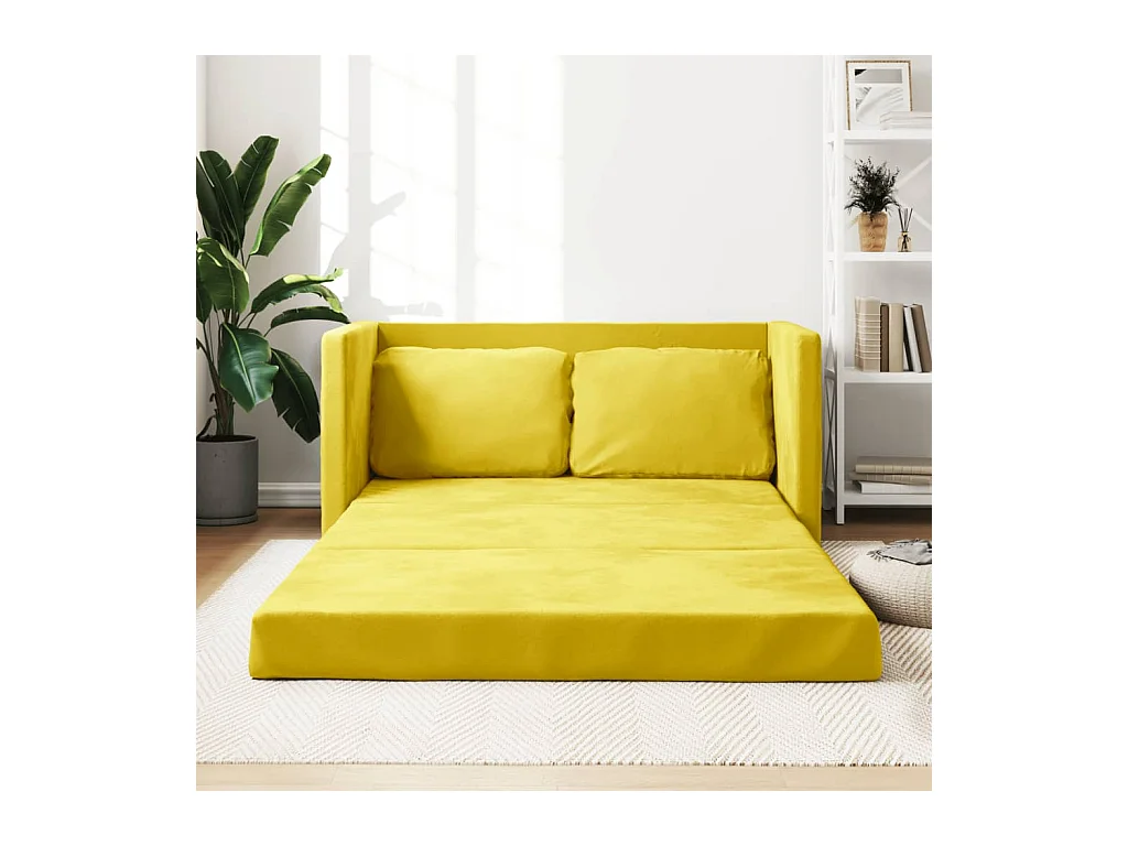 Canapé convertible 2 en 1 jaune foncé 122x204x55 cm velours LODW83762