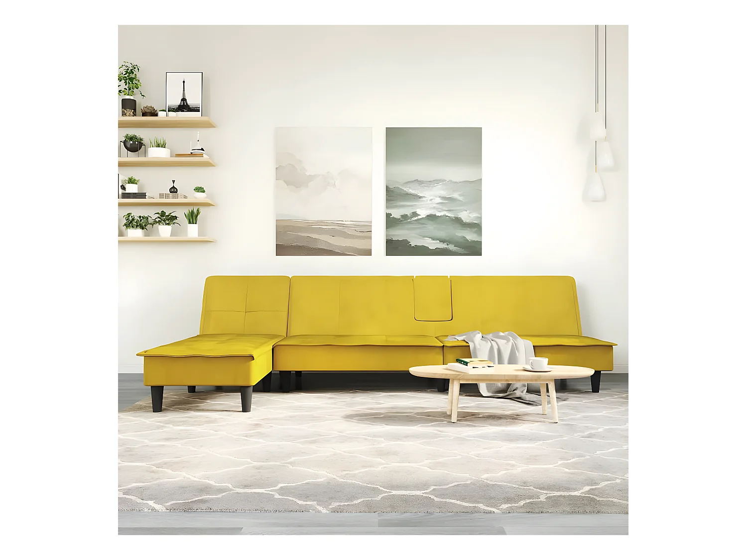 Slaapbank L-vormig 255x140x70 cm fluweel geel NL242692