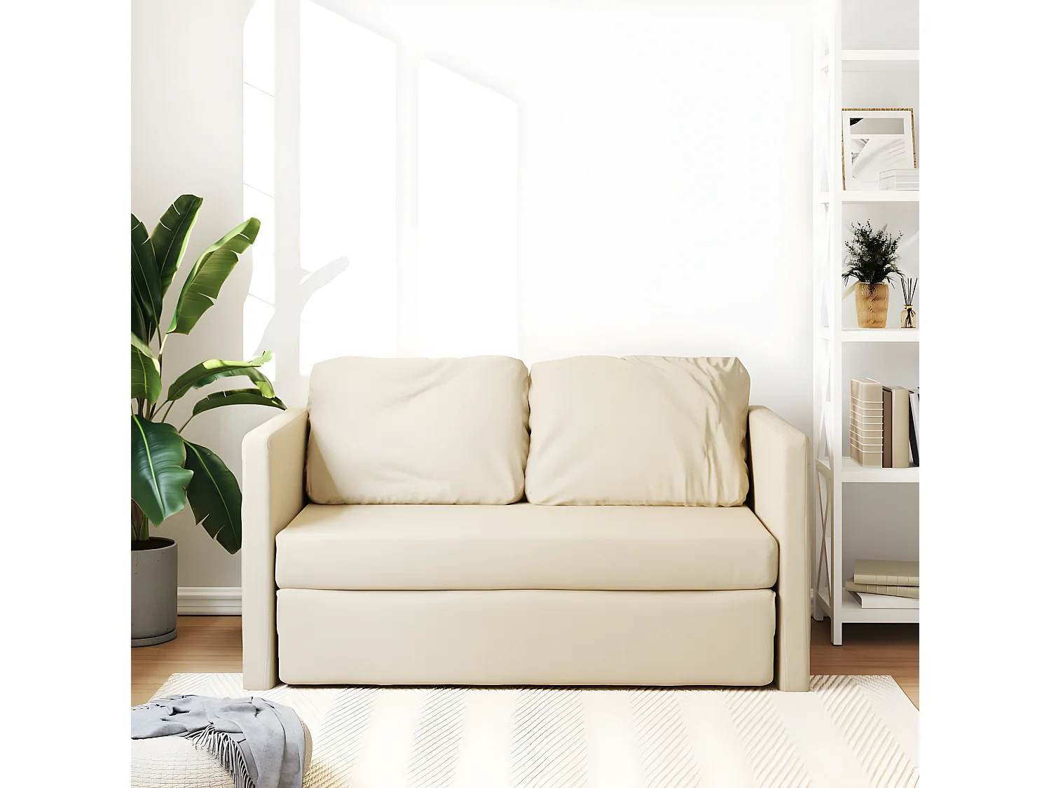 Canapé convertible 2 en 1 crème 112x174x55 cm tissu LODW75768