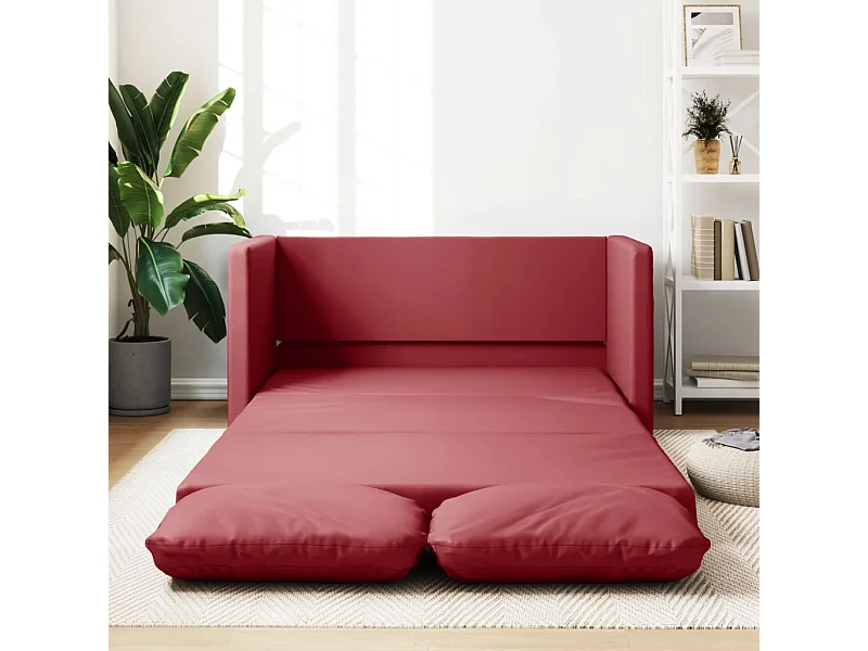 Sofá cama suelo 2 en 1 cuero sintético rojo tinto 112x174x55 cm ES583531