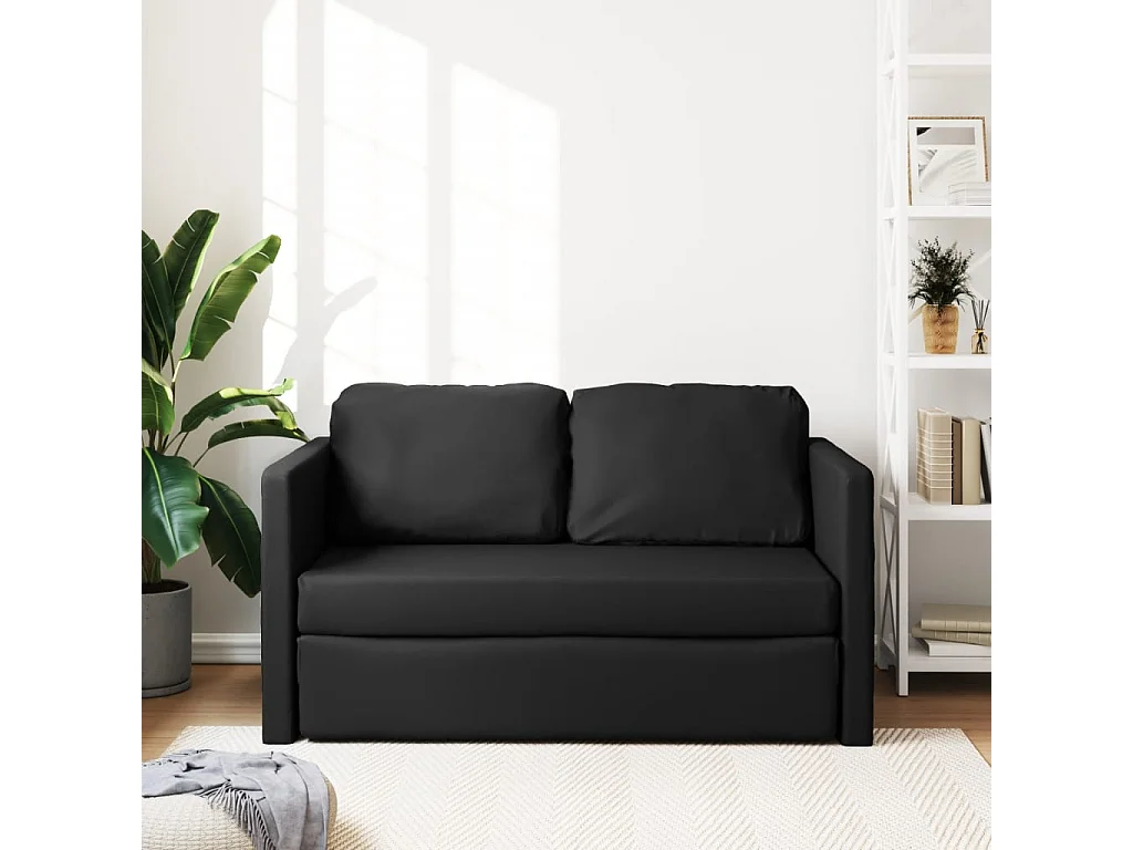 Canapé convertible 2 en 1 noir 112x174x55 cm similicuir LODW88875