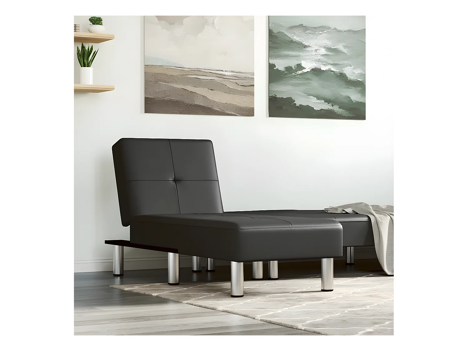 Sofá cama de cuero sintético negro PWFG86071