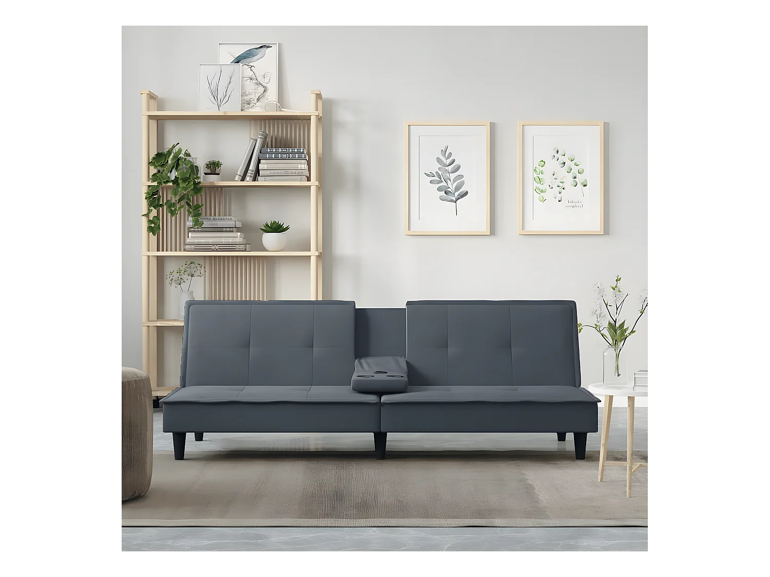 Canapé convertible avec porte-gobelets gris foncé velours KFE7591
