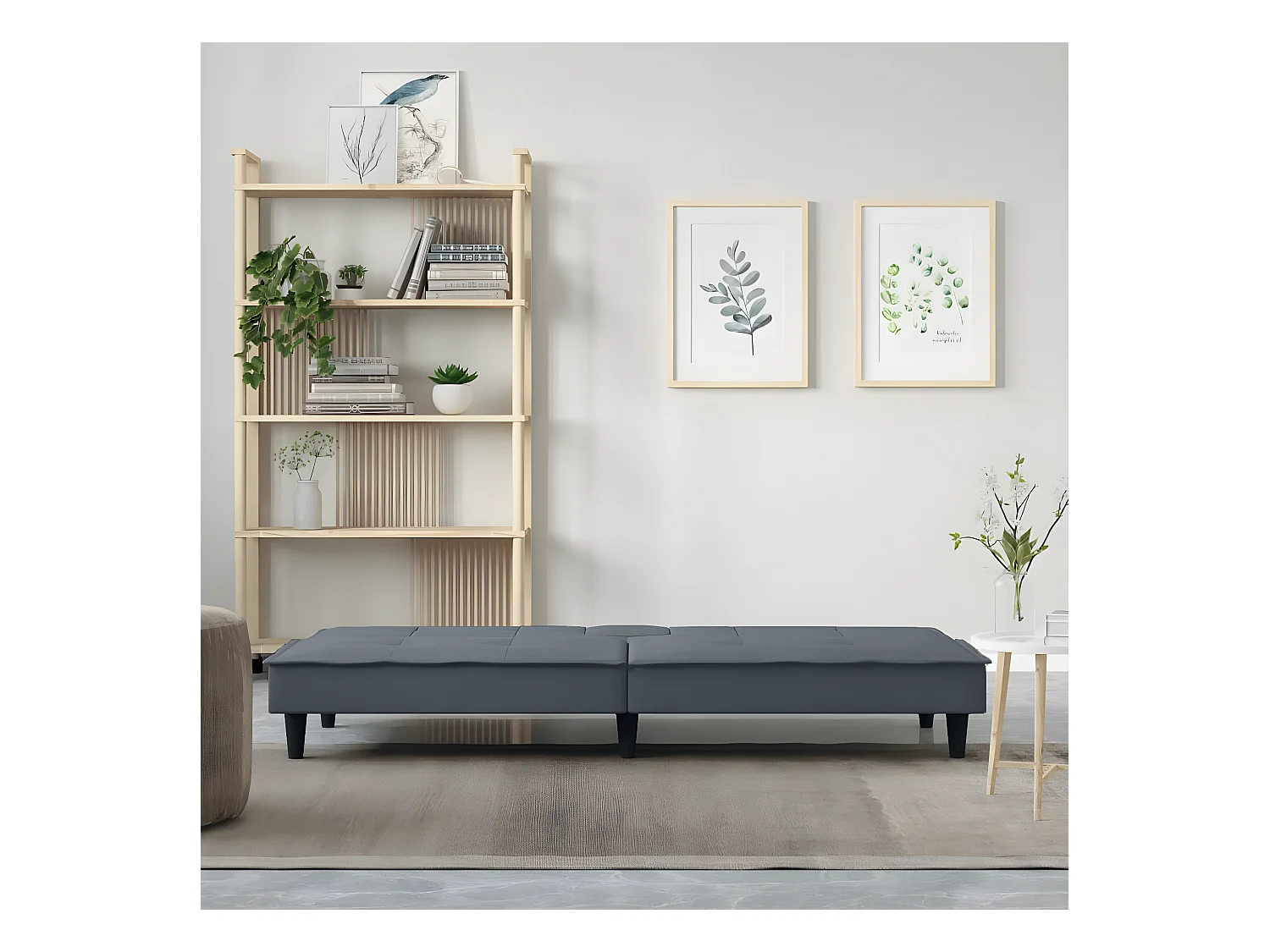 Canapé convertible avec porte-gobelets gris foncé velours KFE7591