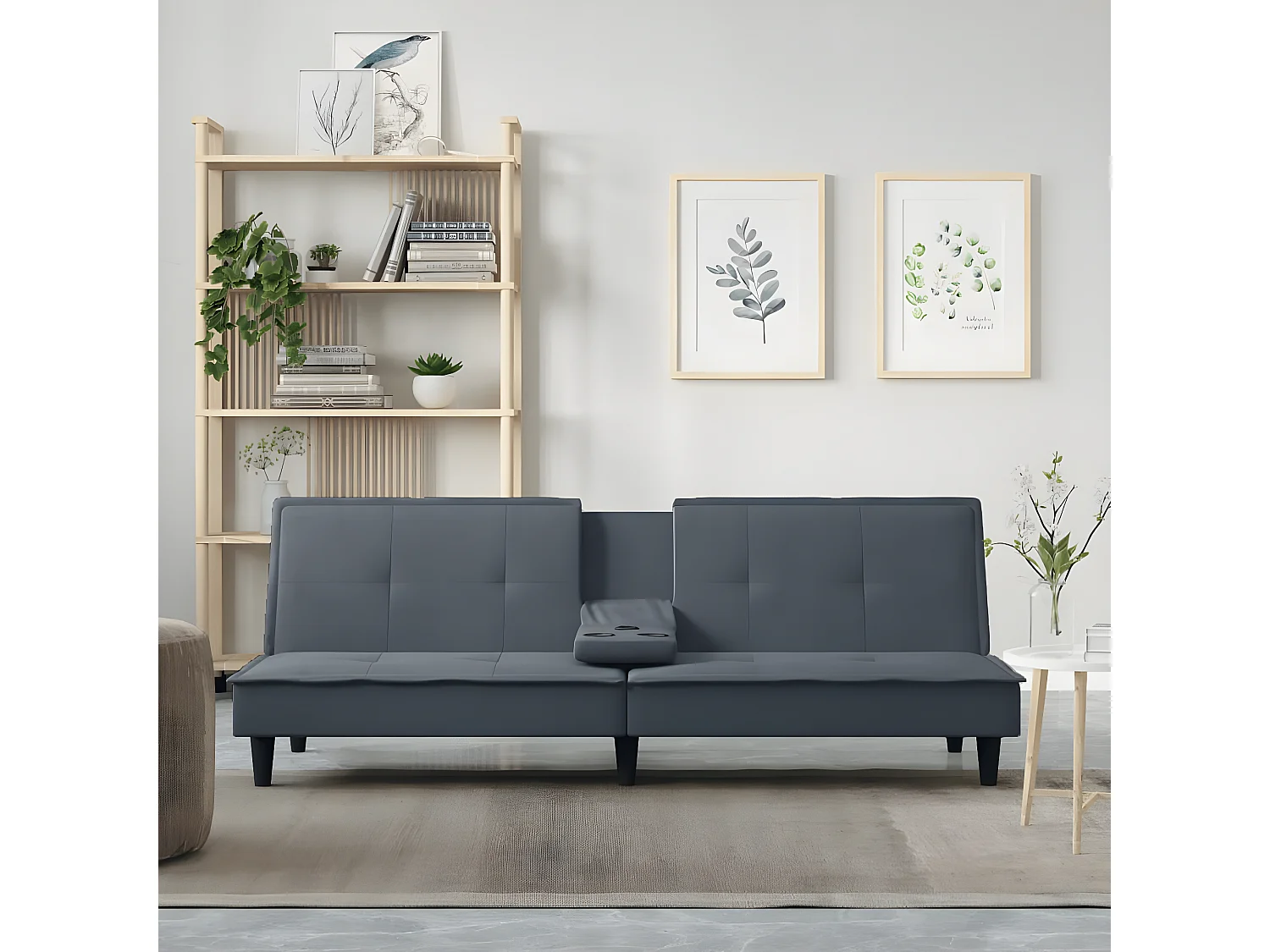 Canapé convertible avec porte-gobelets gris foncé velours KFE7591