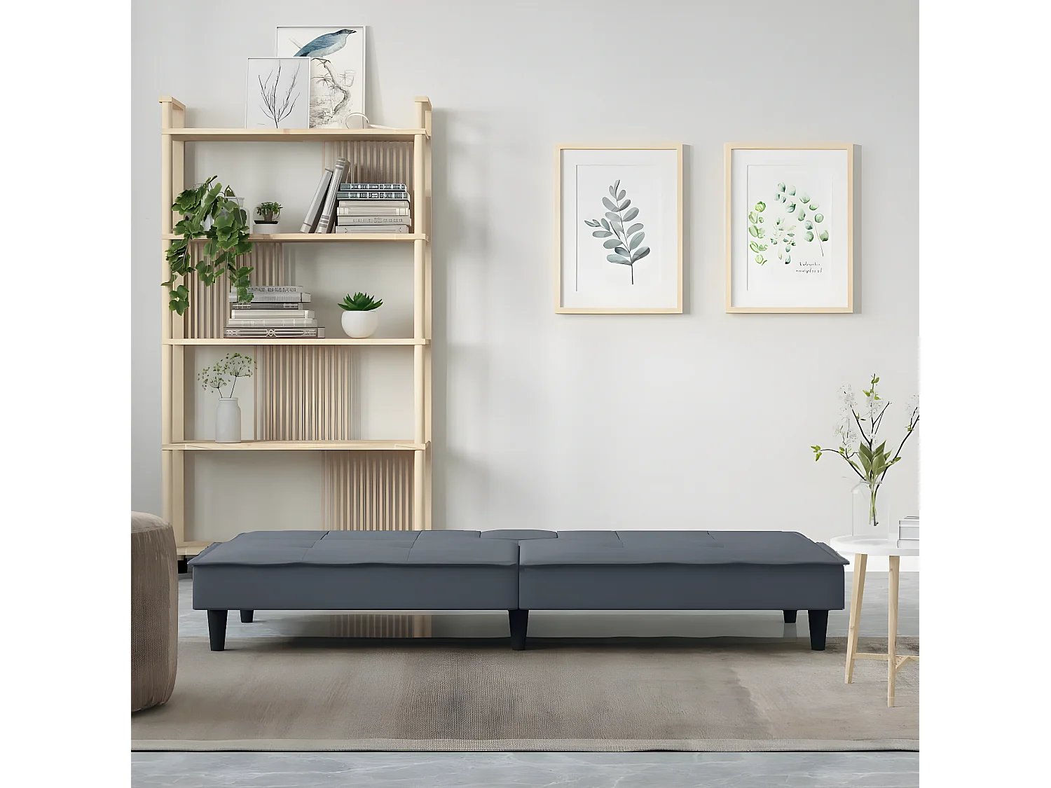 Canapé convertible avec porte-gobelets gris foncé velours KFE7591