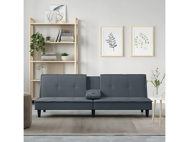Sofá-cama com suportes para copos veludo cinzento-escuro PT587637