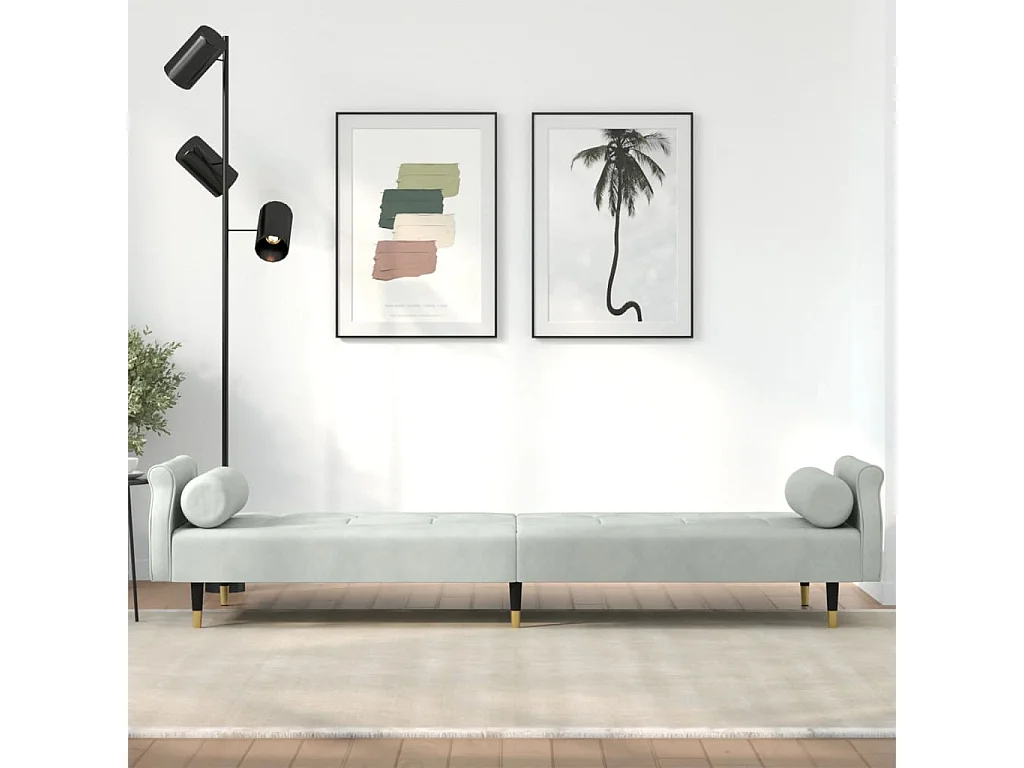 Canapé convertible avec coussins gris clair velours KFE7559