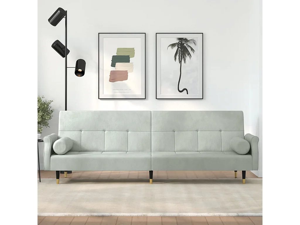 Canapé convertible avec coussins gris clair velours KFE7559