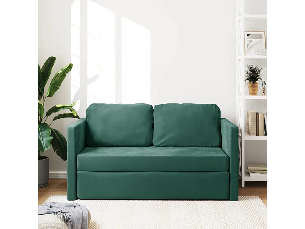 Canapé convertible 2 en 1 vert foncé 122x204x55 cm velours LODW85251