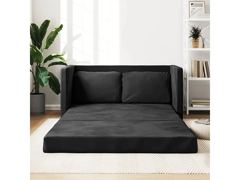 Sofá cama de suelo 2 en 1 terciopelo negro 122x204x55 cm ES227945