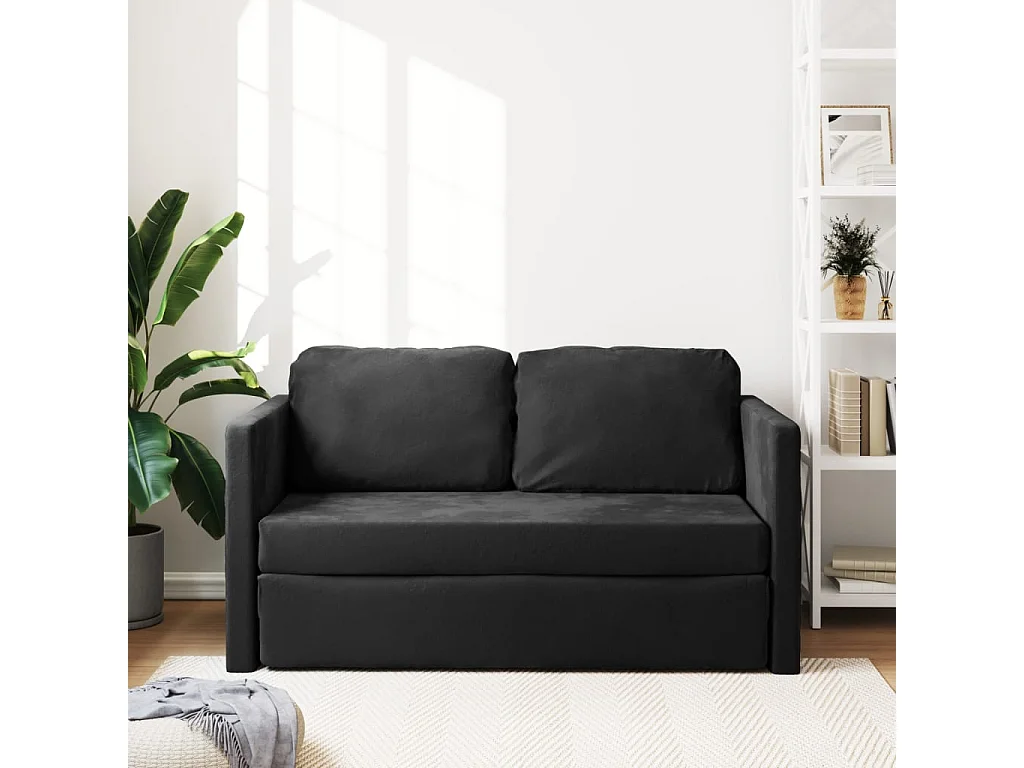 Canapé convertible 2 en 1 noir 122x204x55 cm velours LODW33453