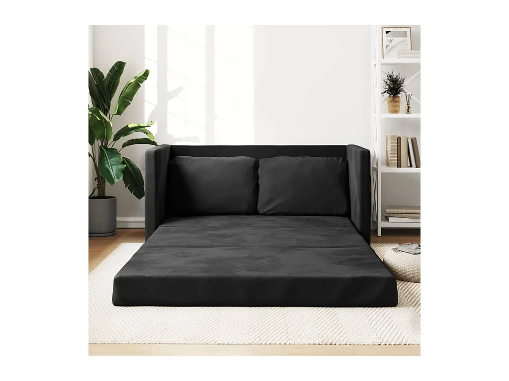 Canapé convertible 2 en 1 noir 122x204x55 cm velours LODW33453
