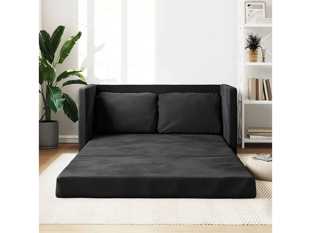 Canapé convertible 2 en 1 noir 122x204x55 cm velours LODW33453