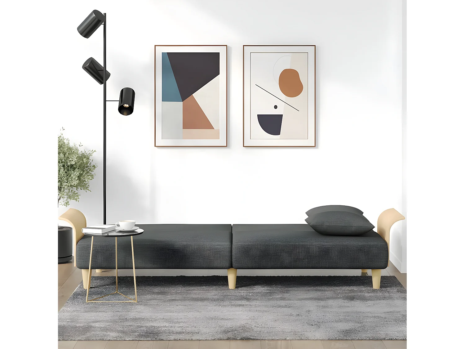 Canapé convertible avec accoudoirs gris foncé tissu KFE8982