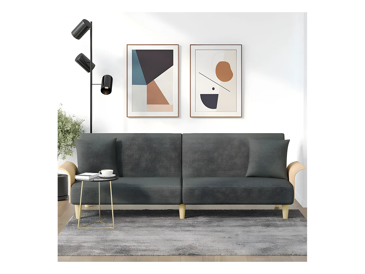 Canapé convertible avec accoudoirs gris foncé tissu KFE8982