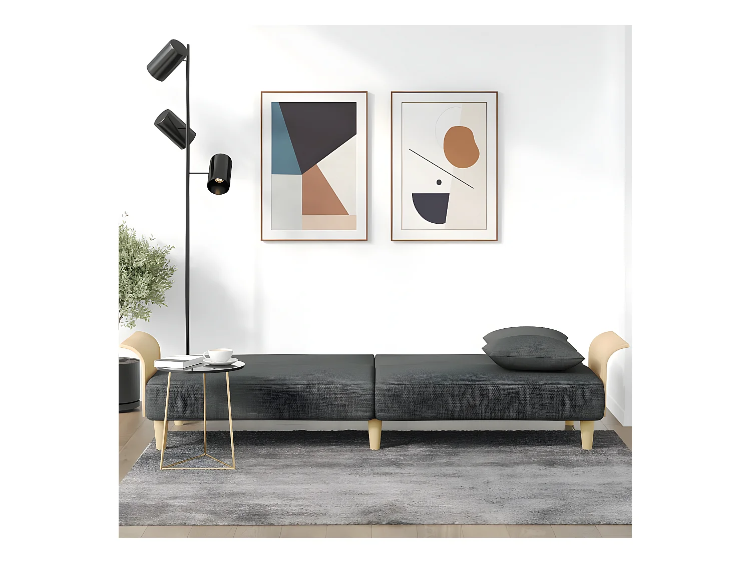 Canapé convertible avec accoudoirs gris foncé tissu KFE8982