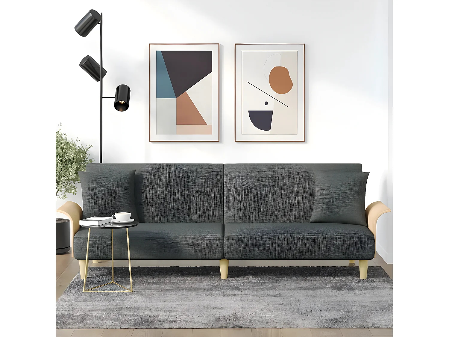 Canapé convertible avec accoudoirs gris foncé tissu KFE8982