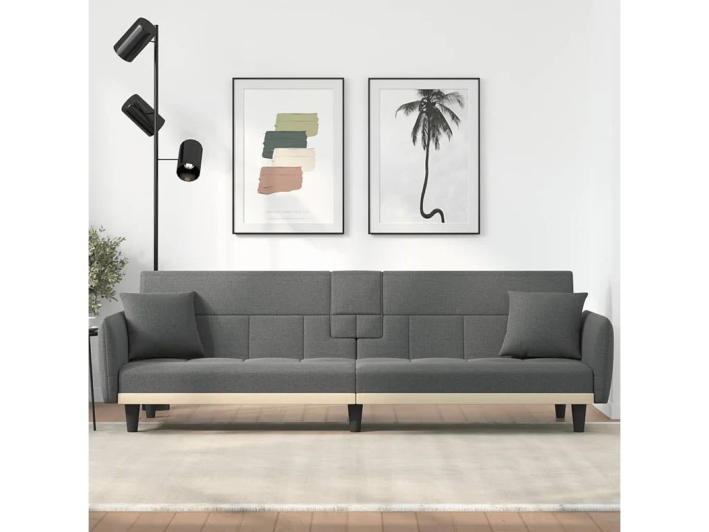 Canapé convertible avec porte-gobelets gris foncé tissu KFE9504