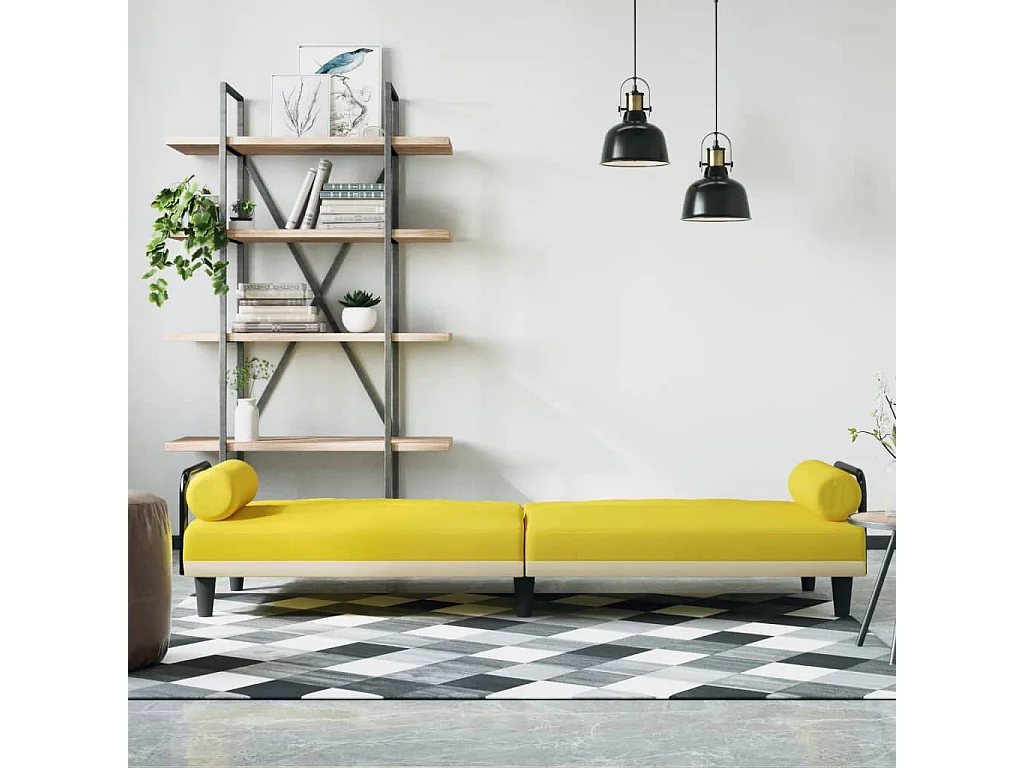 Canapé convertible avec accoudoirs jaune clair tissu KFE9873