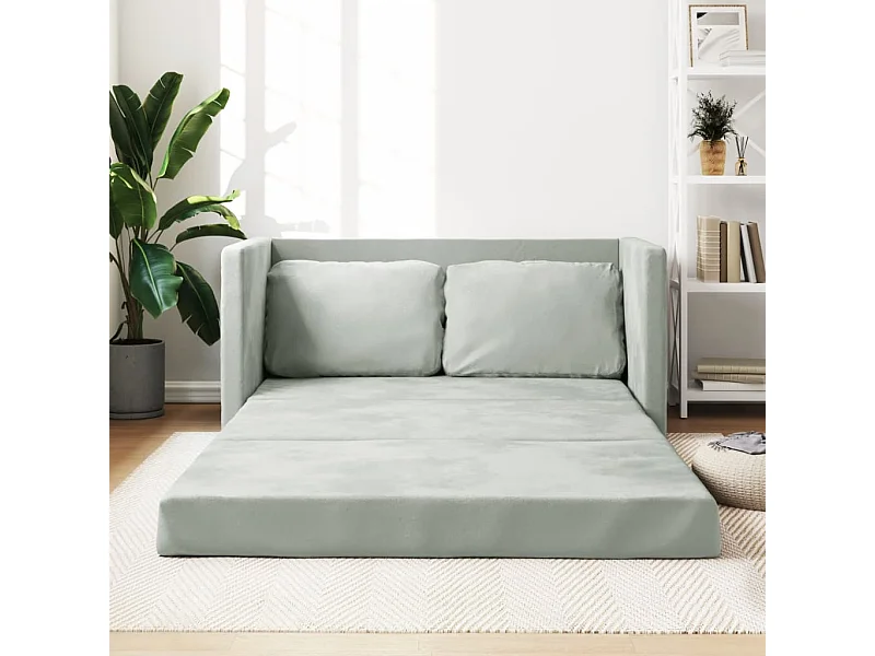 Sofá cama de suelo 2 en 1 terciopelo gris claro 122x204x55 cm ES669194