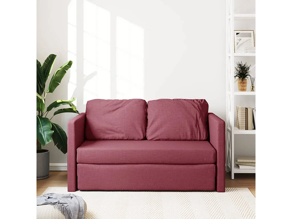 Canapé convertible 2 en 1 rouge bordeaux 112x174x55 cm tissu LODW74659