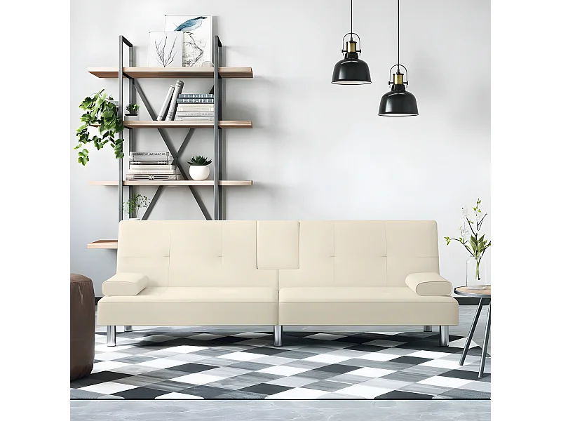 Canapé convertible avec porte-gobelets beige similicuir KFE4192