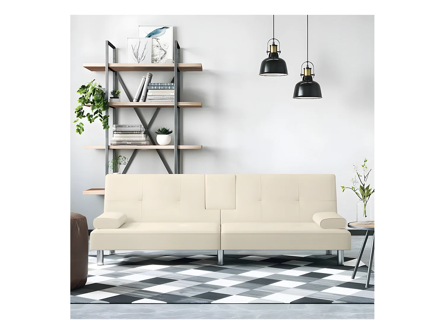 Canapé convertible avec porte-gobelets beige similicuir KFE4192