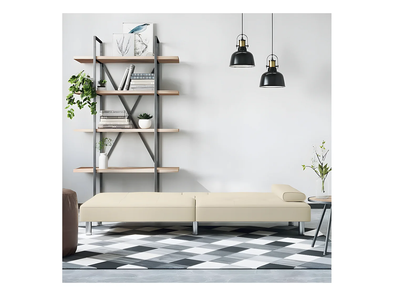 Canapé convertible avec porte-gobelets beige similicuir KFE4192