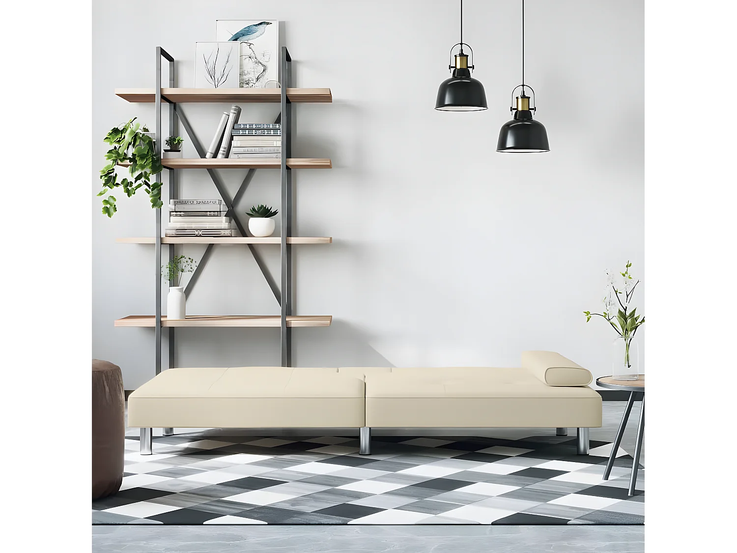 Sofá cama con portavasos cuero sintético color crema PWFG87373