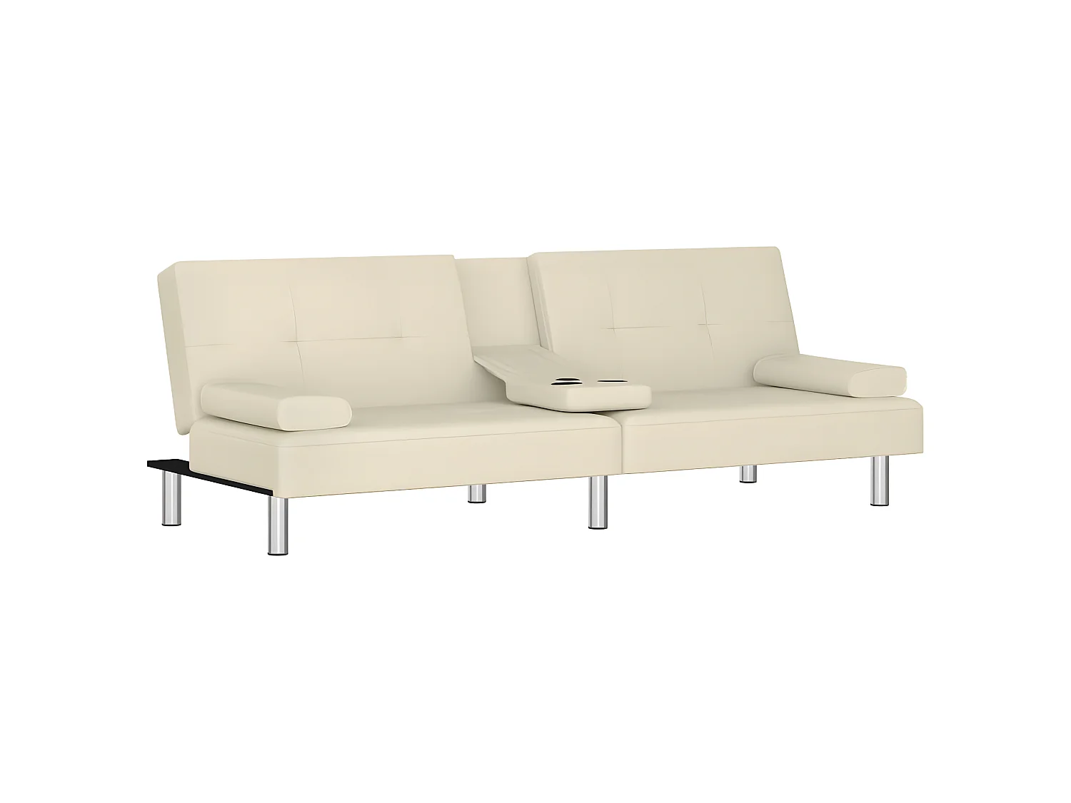 Sofá-cama com suporte para copos couro artificial cor creme PT840179