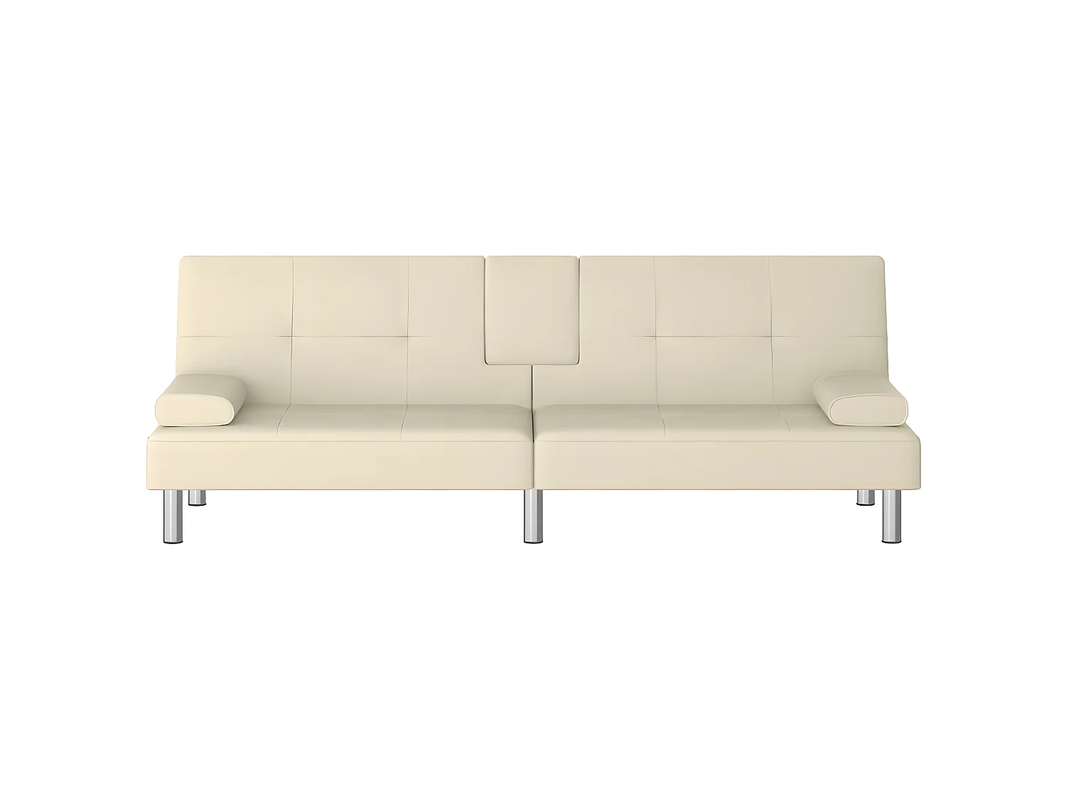 Sofá-cama com suporte para copos couro artificial cor creme PT840179