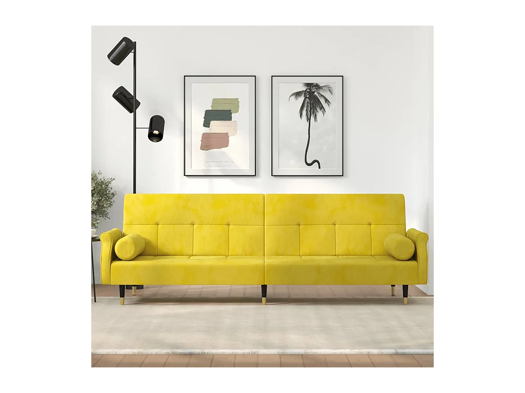 Canapé convertible avec coussins jaune velours KFE5204