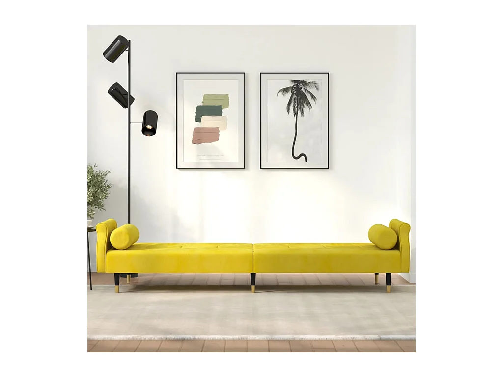 Canapé convertible avec coussins jaune velours KFE5204
