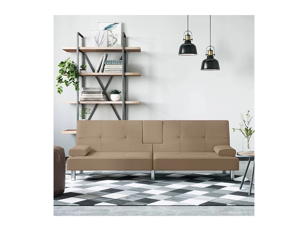 Canapé convertible avec porte-gobelets cappuccino similicuir KFE9674