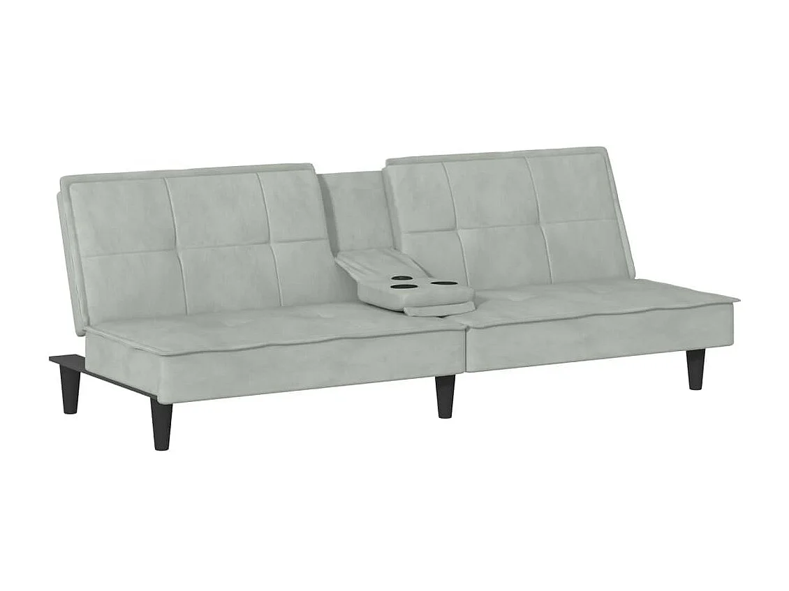 Canapé convertible avec porte-gobelets gris clair velours KFE6348